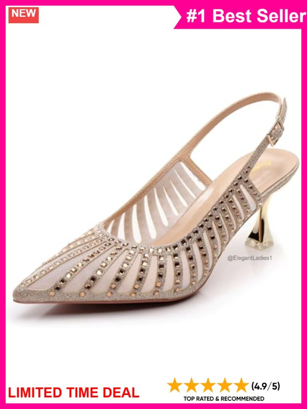 Slingback Kitten Heel Pump Pointed Toe Rhinestone Dress Shoe